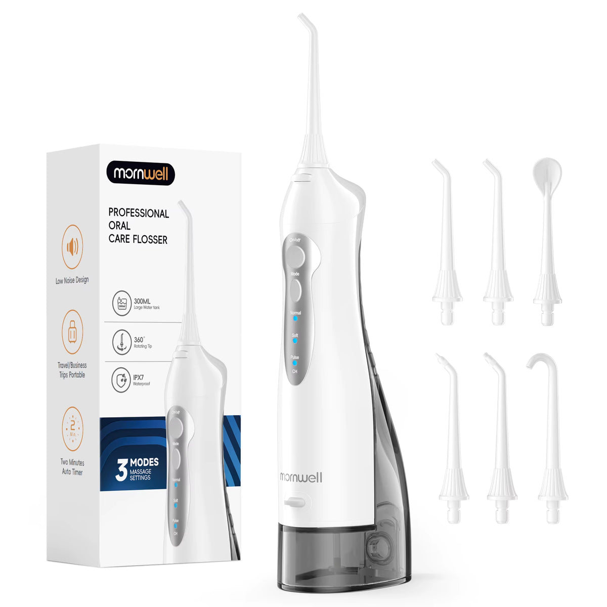 D52 Portable Cordless Water Flosser - USB Rechargeable with 6 Jet Tips, 300ML Tank & 3 Cleaning Modes for Ultimate Oral Hygiene on the Go