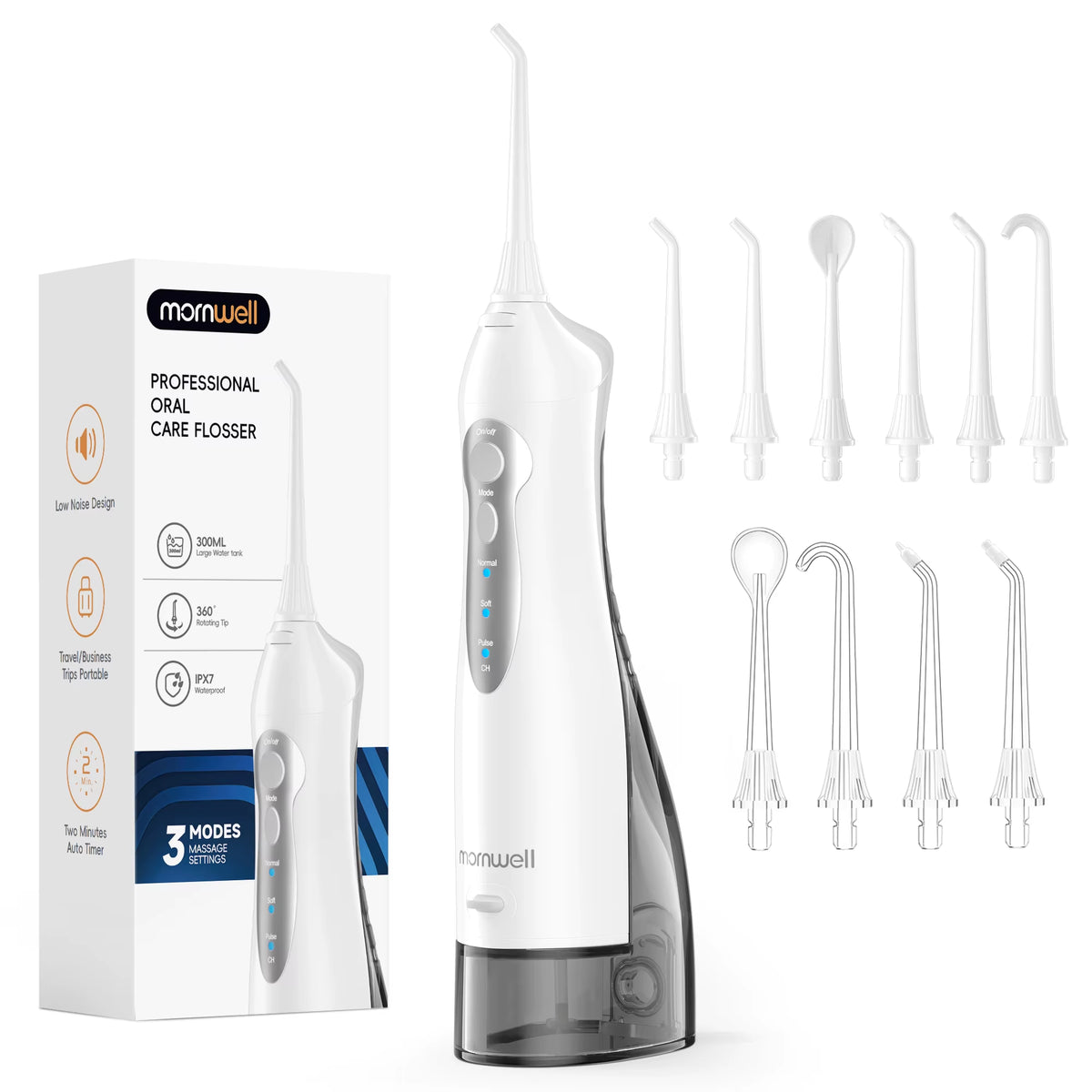 D52 Portable Cordless Water Flosser - USB Rechargeable with 6 Jet Tips, 300ML Tank & 3 Cleaning Modes for Ultimate Oral Hygiene on the Go