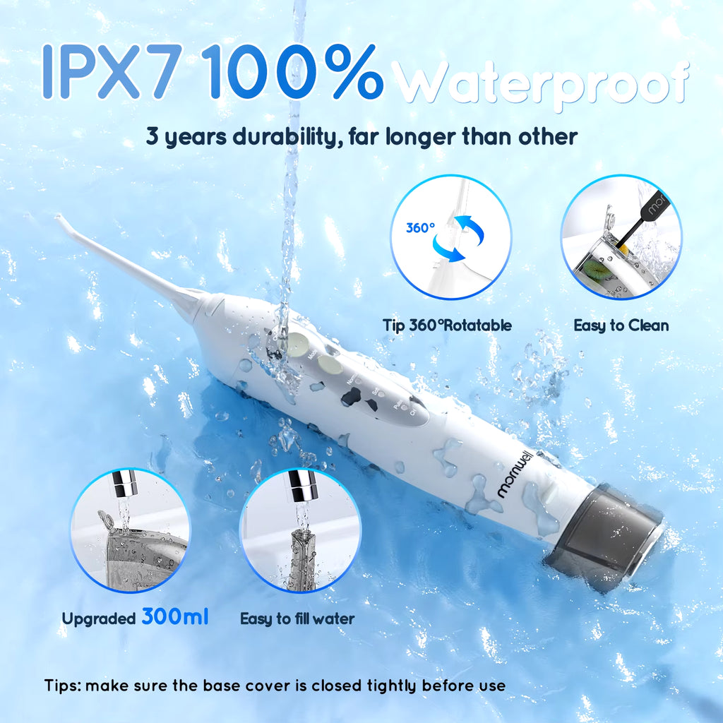 D52 Portable Cordless Water Flosser - USB Rechargeable with 6 Jet Tips, 300ML Tank & 3 Cleaning Modes for Ultimate Oral Hygiene on the Go