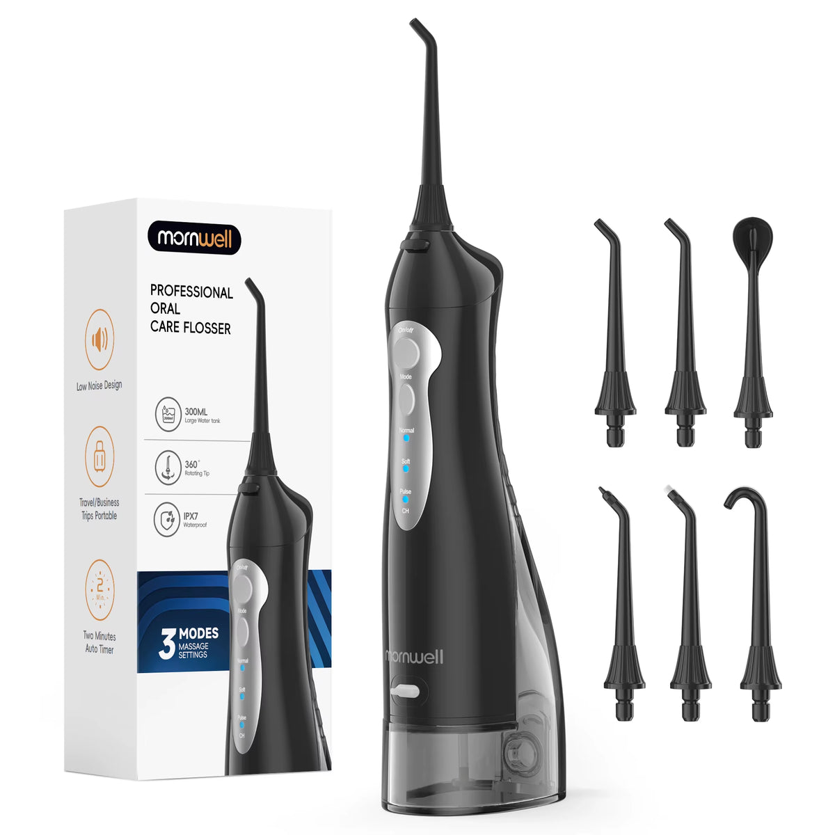 D52 Portable Cordless Water Flosser - USB Rechargeable with 6 Jet Tips, 300ML Tank & 3 Cleaning Modes for Ultimate Oral Hygiene on the Go