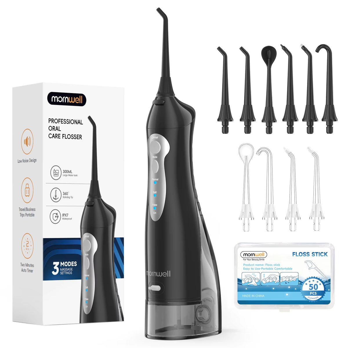 D52 Portable Cordless Water Flosser - USB Rechargeable with 6 Jet Tips, 300ML Tank & 3 Cleaning Modes for Ultimate Oral Hygiene on the Go