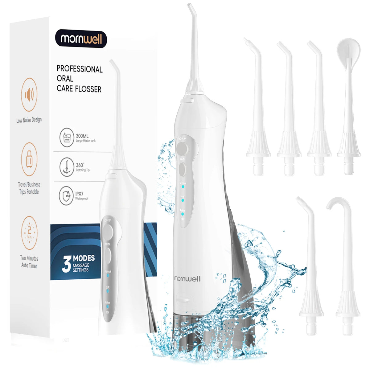 D52 Portable Cordless Water Flosser - USB Rechargeable with 6 Jet Tips, 300ML Tank & 3 Cleaning Modes for Ultimate Oral Hygiene on the Go
