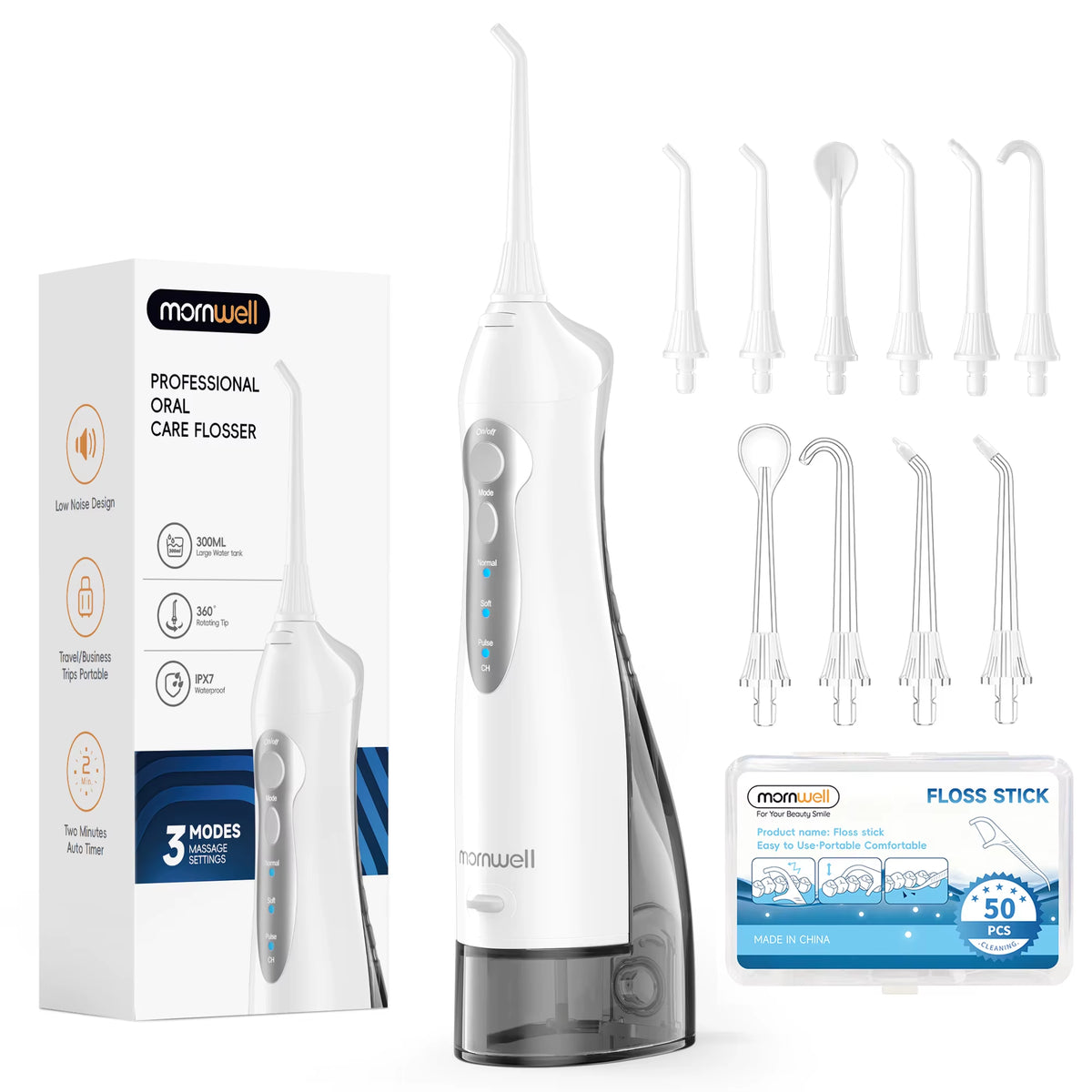 D52 Portable Cordless Water Flosser - USB Rechargeable with 6 Jet Tips, 300ML Tank & 3 Cleaning Modes for Ultimate Oral Hygiene on the Go