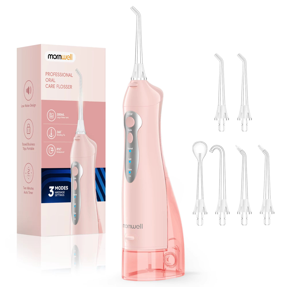 D52 Portable Cordless Water Flosser - USB Rechargeable with 6 Jet Tips, 300ML Tank & 3 Cleaning Modes for Ultimate Oral Hygiene on the Go