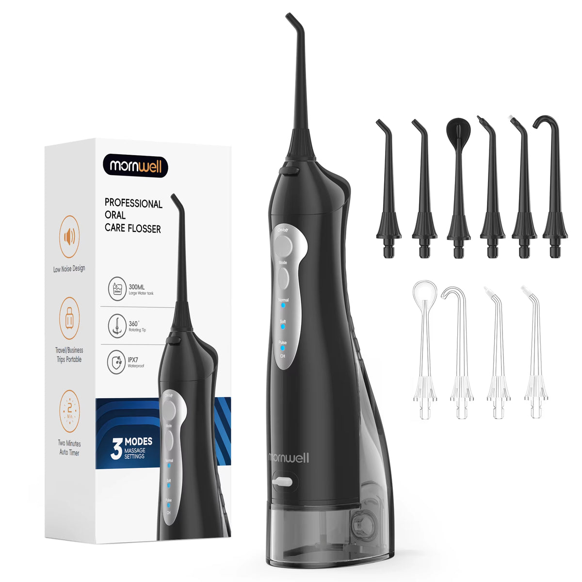 D52 Portable Cordless Water Flosser - USB Rechargeable with 6 Jet Tips, 300ML Tank & 3 Cleaning Modes for Ultimate Oral Hygiene on the Go